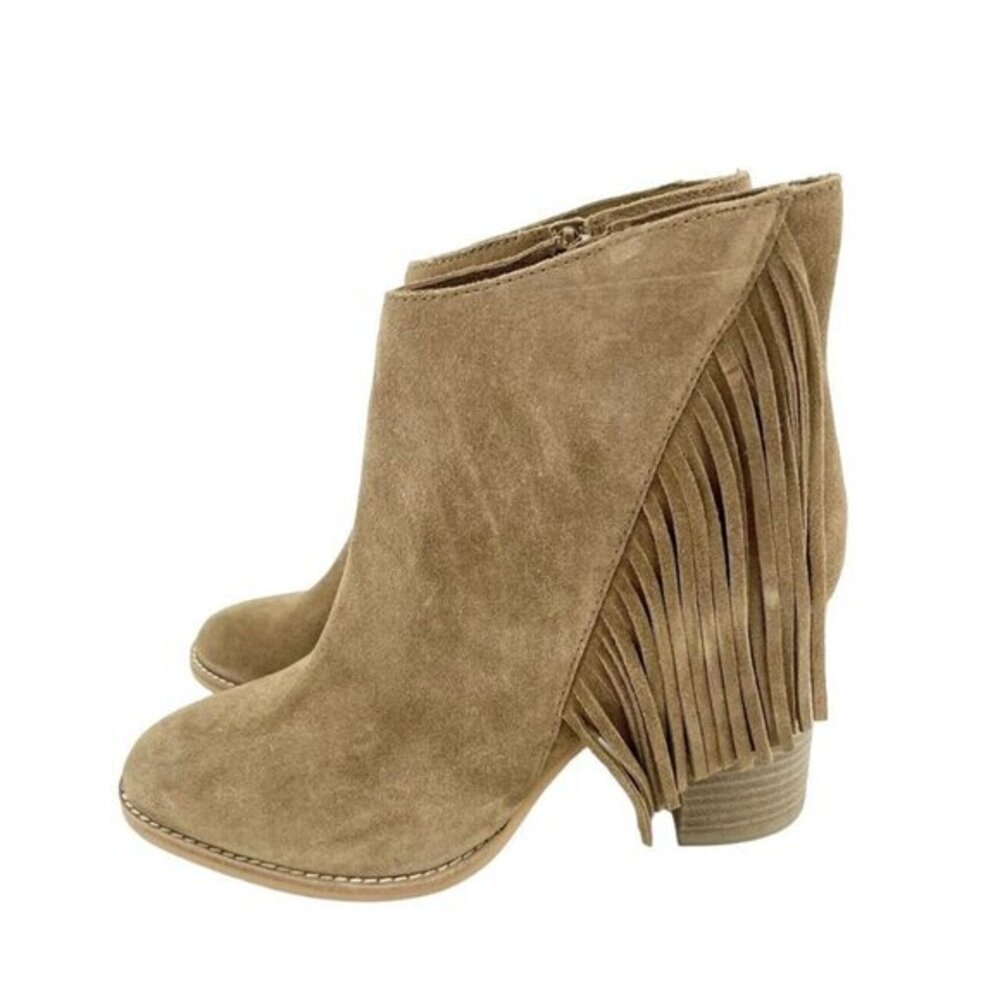 Arturo Chiang Suede Boots Reiden Fringe Tan Ankle Leather Taupe SZ 8 New
